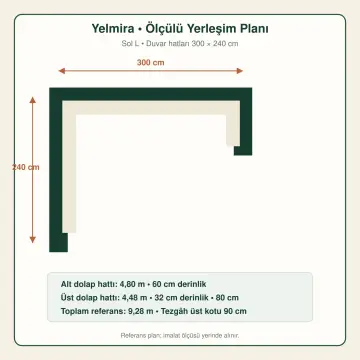 Yelmira Krem High Gloss Sol L Mutfak Dolabı