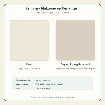 Yelmira Krem High Gloss Sol L Mutfak Dolabı