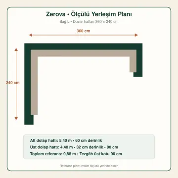 Zerova Açık Vizon Membran Sağ L Mutfak Dolabı