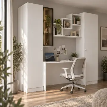 Varelqis N260 Bronz Reflekte Camlı Çift Kanat Nişli Gardıroplu Çalışma Masası