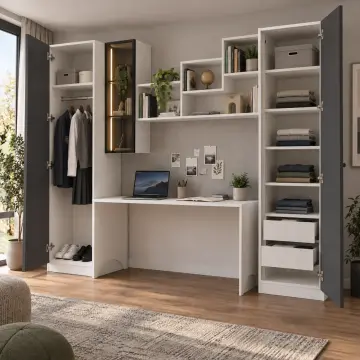 Varelqis N260 Bronz Reflekte Camlı Çift Kanat Nişli Gardıroplu Çalışma Masası
