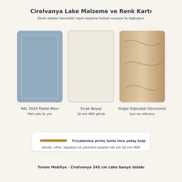 Cirelvanya Lake Asimetrik Çift Servis Kuleli, Beş Çekmeceli Havlu Nişli Banyo Dolabı 245 cm