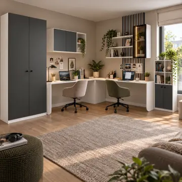 Selyorix K260 Bronz Reflekte Camlı İki Kişilik Köşe Çalışma Masası ve Gardırop