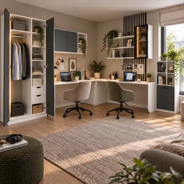 Selyorix K260 Bronz Reflekte Camlı İki Kişilik Köşe Çalışma Masası ve Gardırop