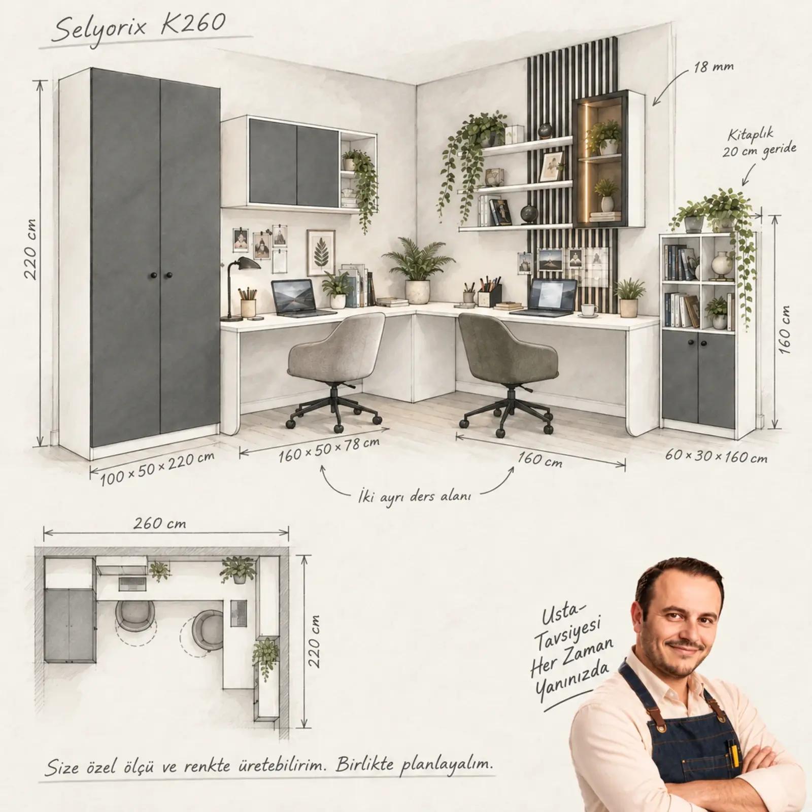 Selyorix K260 ölçülü Turgay Usta yerleşim eskizi