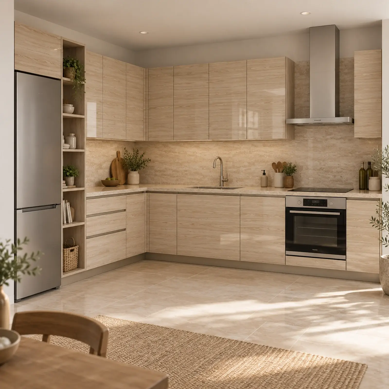 Orelina Açık Sonoma High Gloss Sol L Mutfak Dolabı