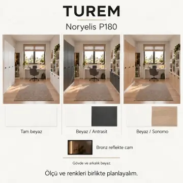 Noryelis P180 Bronz Reflekte Camlı Üç Duvar Düzenli Pencere Önü Çalışma Masası ve Gardırop