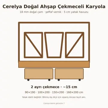 Cerelya Doğal Ahşap Çekmeceli Karyola