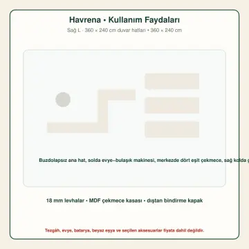Havrena Sıcak Beyaz Membran Sağ L Mutfak Dolabı