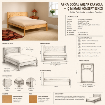 Afra Doğal Ahşap Karyola Tek kişilik 90x190 cm