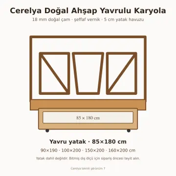 Cerelya Doğal Ahşap Yavrulu Karyola