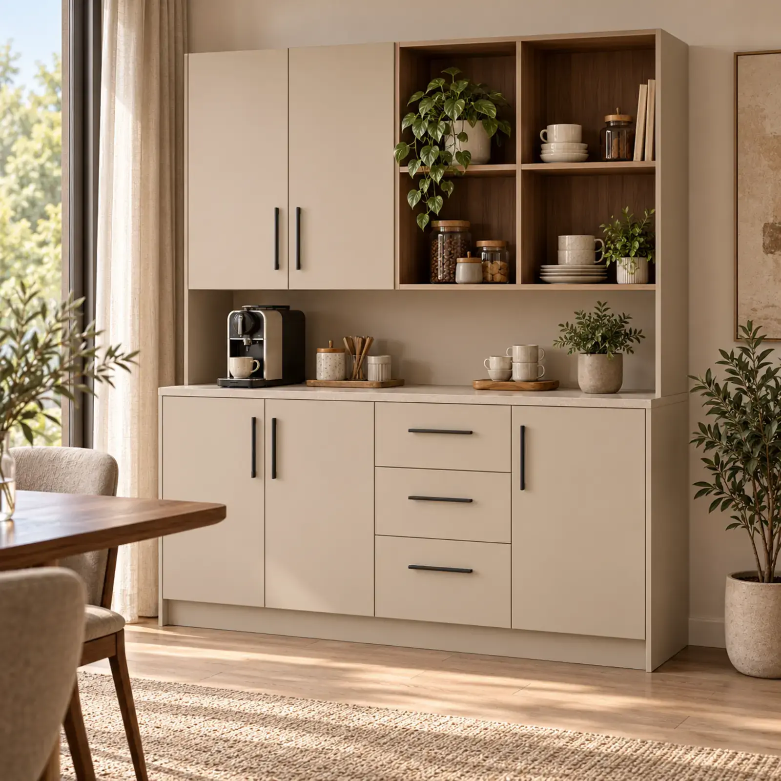 Narevella 160 cm Sağ Dört Göz Nişli Düz MDF Kahve Köşesi