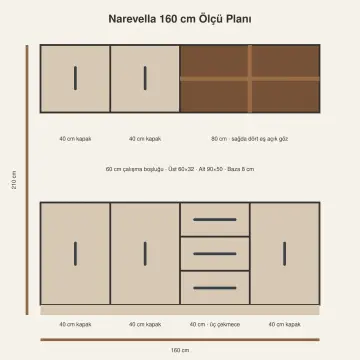 Narevella 160 cm Sağ Dört Göz Nişli Düz MDF Kahve Köşesi