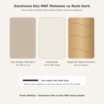 Darelvona Düz MDF Tek Servis Kuleli, Dört Çekmeceli, Çift Açık Havlu Nişli ve Kapalı Yan Modüllü Banyo Dolabı 240 cm