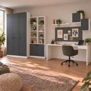 Provelis P200 Proje Panolu Kitaplıklı Gardıroplu Çalışma Masası