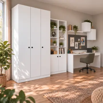 Provelis P200 Proje Panolu Kitaplıklı Gardıroplu Çalışma Masası