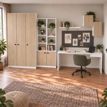 Provelis P200 Proje Panolu Kitaplıklı Gardıroplu Çalışma Masası