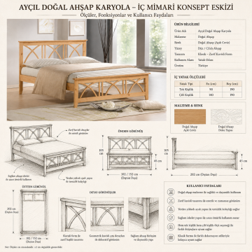 Ayçıl Doğal Ahşap Karyola Tek kişilik 90x190 cm