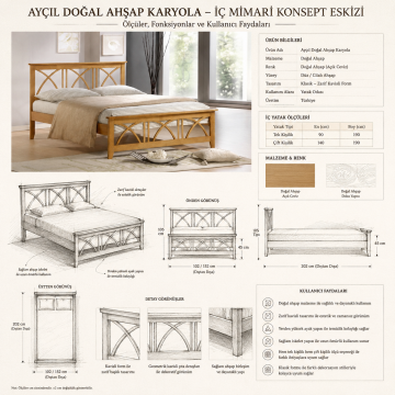 Ayçıl Doğal Ahşap Karyola Çift kişilik 140x190 cm