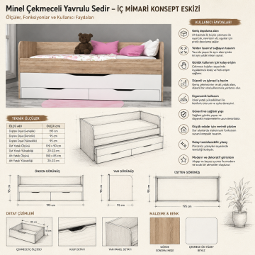 Minel Çekmeceli Yavrulu Sedir