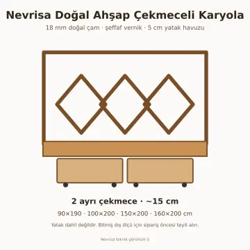 Nevrisa Doğal Ahşap Çekmeceli Karyola