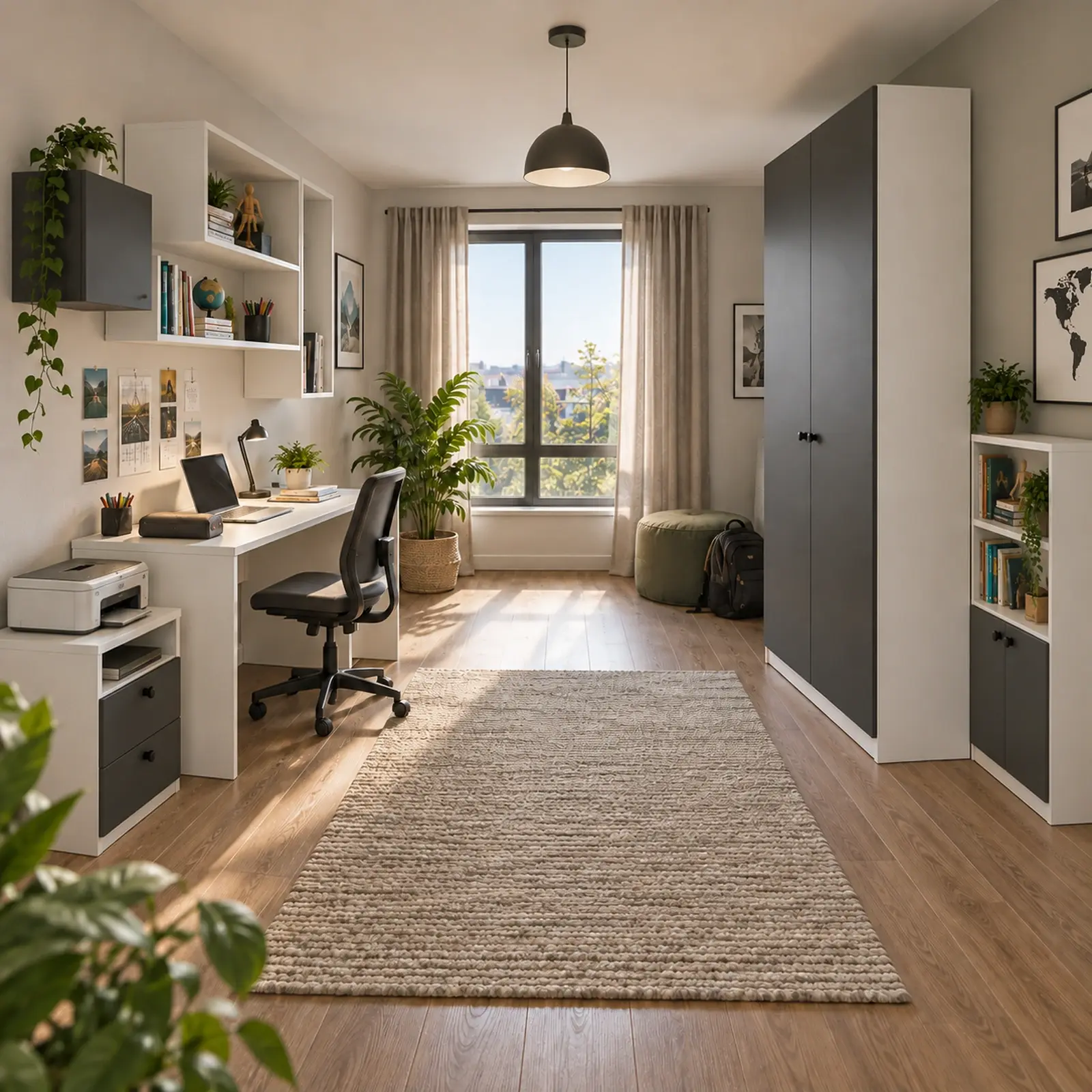 Prentora Y180 Yazıcı İstasyonlu Kitaplıklı Gardıroplu Çalışma Masası