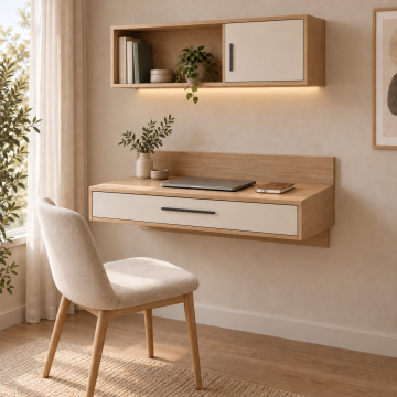Avera 80 Duvara Monte Çekmeceli Çalışma Masası ve Üst Raf
