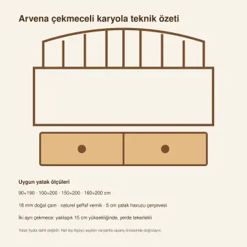 Arvena Doğal Ahşap Çekmeceli Karyola