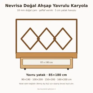 Nevrisa Doğal Ahşap Yavrulu Karyola