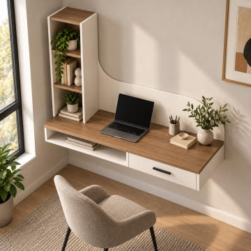 Nivo 80 Duvara Monte Çekmeceli Çalışma Masası ve Dikey Kitaplık