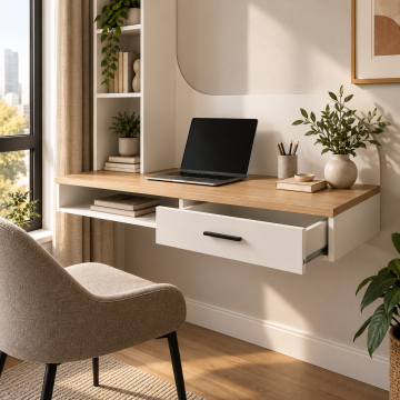 Nivo 80 Duvara Monte Çekmeceli Çalışma Masası ve Dikey Kitaplık