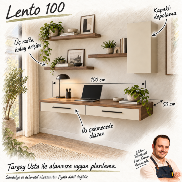 Lento 100 Duvara Monte İki Çekmeceli Home Office Çalışma Masası