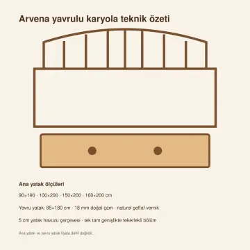 Arvena Doğal Ahşap Yavrulu Karyola