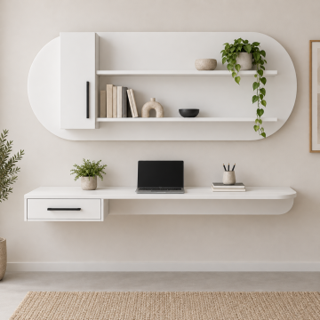 Kavis 120 Duvara Monte Çalışma Masası ve Oval Panelli Raf