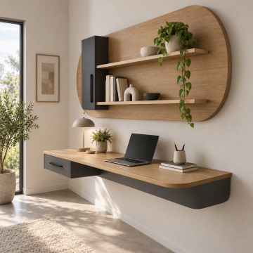 Kavis 120 Duvara Monte Çalışma Masası ve Oval Panelli Raf