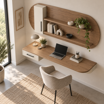 Kavis 120 Duvara Monte Çalışma Masası ve Oval Panelli Raf