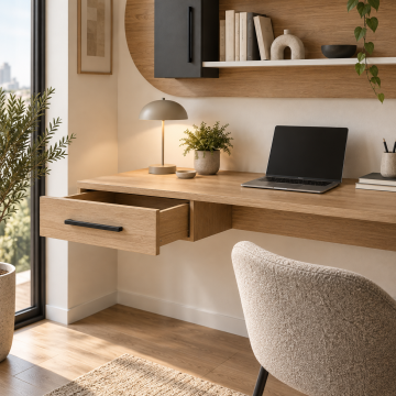 Kavis 120 Duvara Monte Çalışma Masası ve Oval Panelli Raf