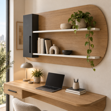 Kavis 120 Duvara Monte Çalışma Masası ve Oval Panelli Raf