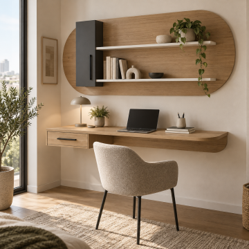 Kavis 120 Duvara Monte Çalışma Masası ve Oval Panelli Raf
