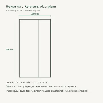 Helvanya Lake Çamaşır ve Kurutma Makinesi Dolabı 130 cm