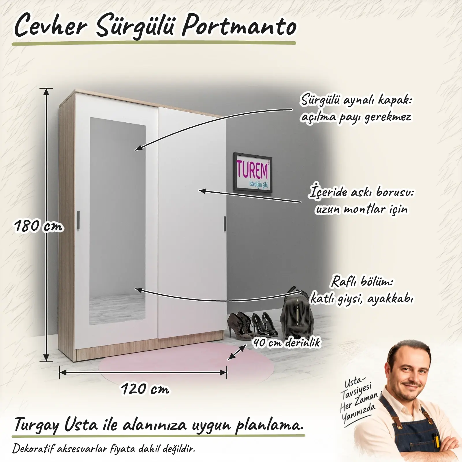 Cevher Sürgülü Portmanto ölçülü Turgay Usta eskizi
