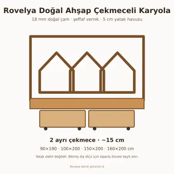 Rovelya Doğal Ahşap Çekmeceli Karyola