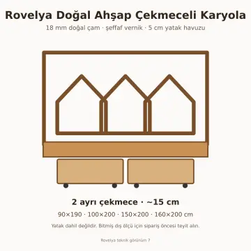 Rovelya Doğal Ahşap Çekmeceli Karyola