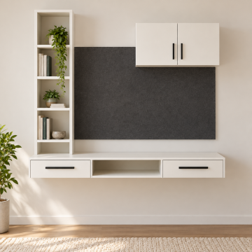 Panel 120 Panolu ve Kitaplıklı Duvara Monte Çalışma Masası
