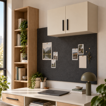 Panel 120 Panolu ve Kitaplıklı Duvara Monte Çalışma Masası