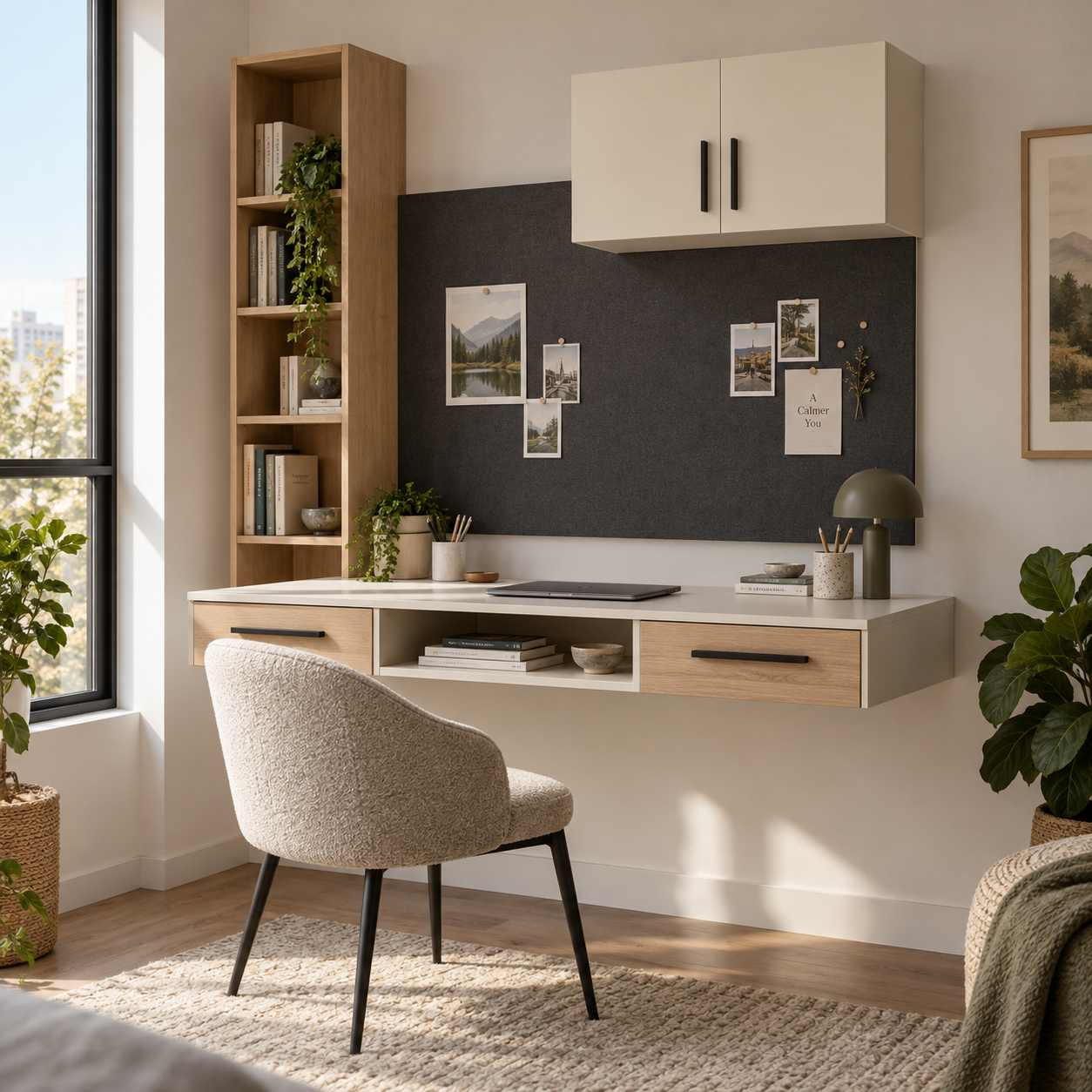 Panel 120 Panolu ve Kitaplıklı Duvara Monte Çalışma Masası