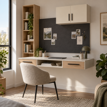 Panel 120 Panolu ve Kitaplıklı Duvara Monte Çalışma Masası
