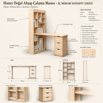 Honey Doğal Ahşap Çalışma Masası