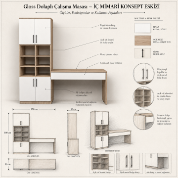 Gloss Dolaplı Çalışma Masası