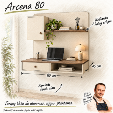 Arcena 80 Panelli ve Kapaklı Duvara Monte Çalışma Masası